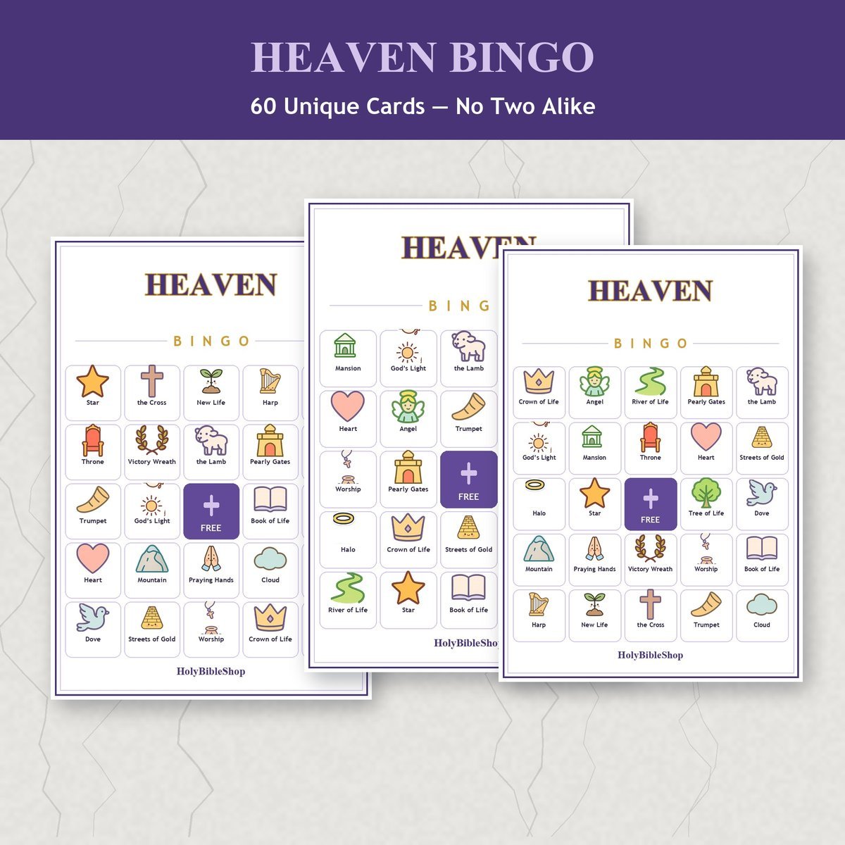 Heaven Bingo, 60 Printable Christian Cards, Bible Heaven Game, Sunday School Activity, Kids Bible Game, Streets of Gold — image 4