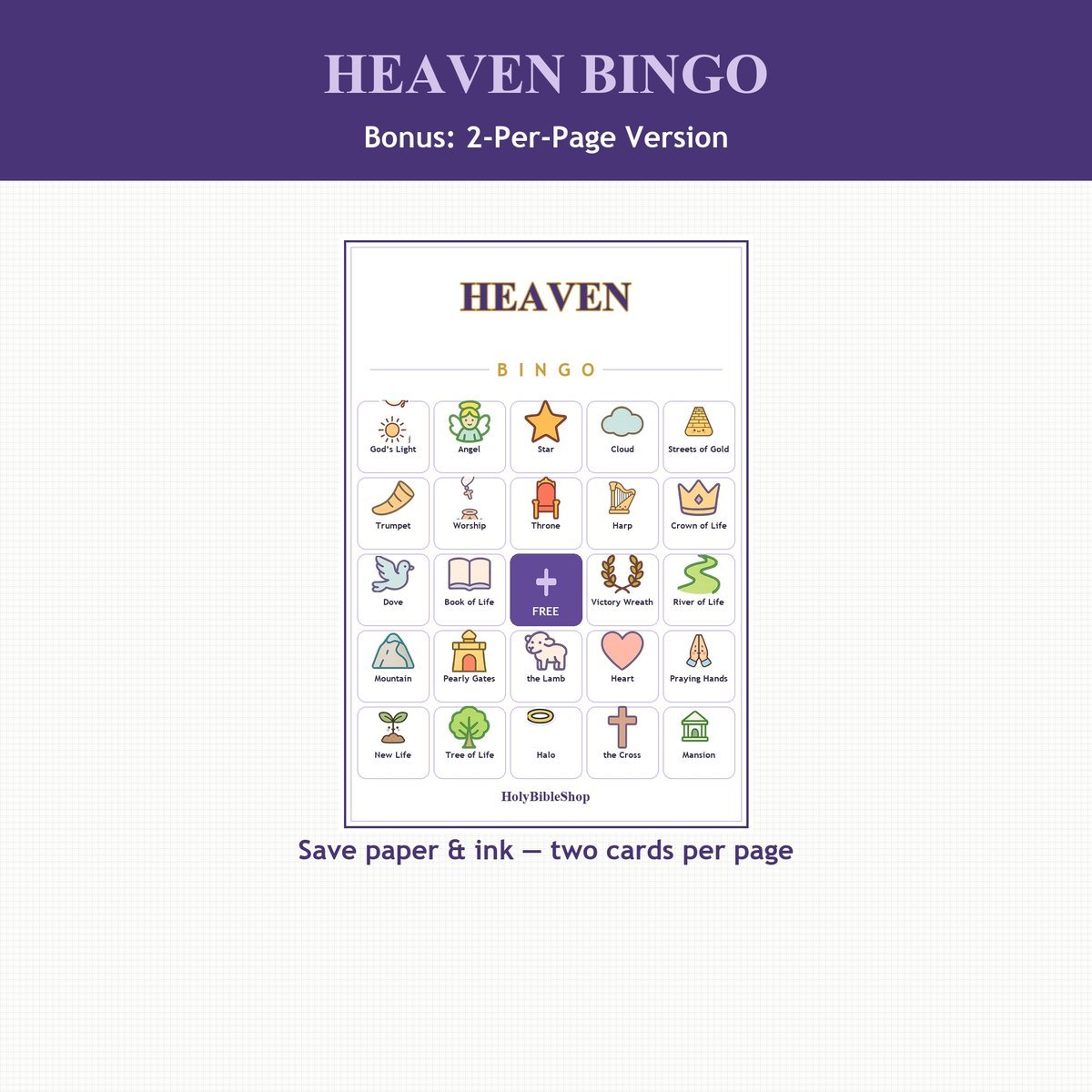 Heaven Bingo, 60 Printable Christian Cards, Bible Heaven Game, Sunday School Activity, Kids Bible Game, Streets of Gold — image 6