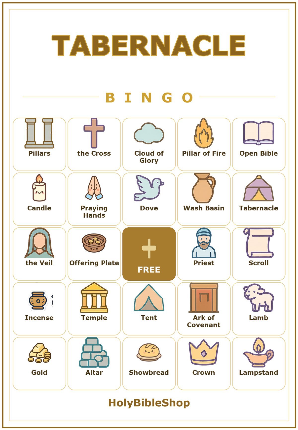 Tabernacle Bingo, 60 Printable Christian Cards, Bible Tabernacle Game, Sunday School Activity, Kids Bible Game, Old Testament