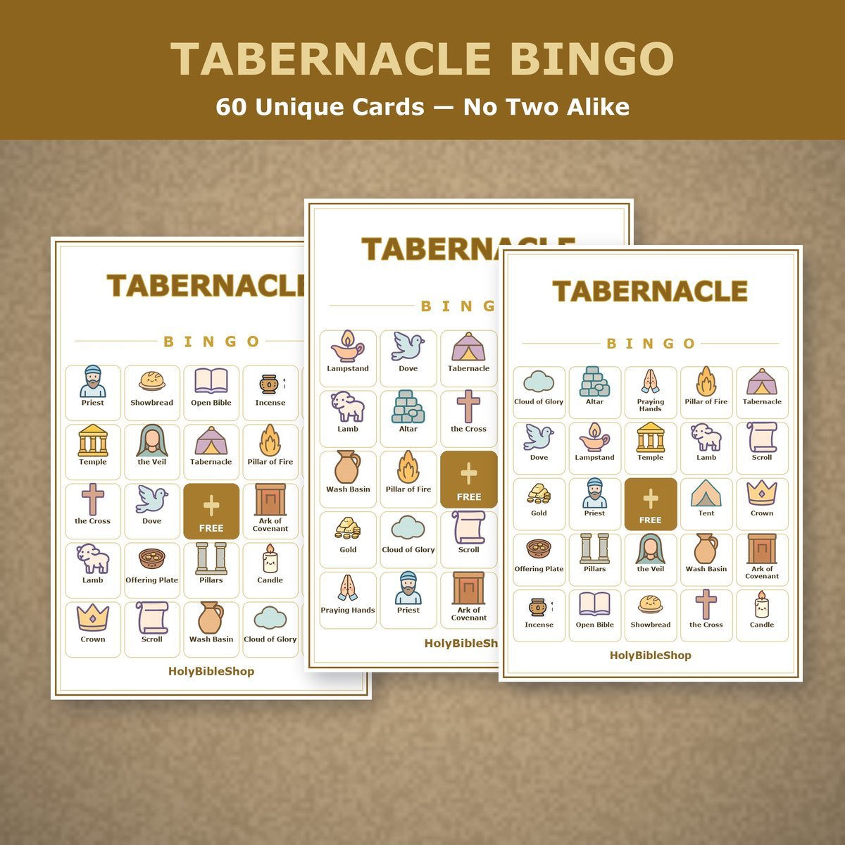 Tabernacle Bingo, 60 Printable Christian Cards, Bible Tabernacle Game, Sunday School Activity, Kids Bible Game, Old Testament — image 4