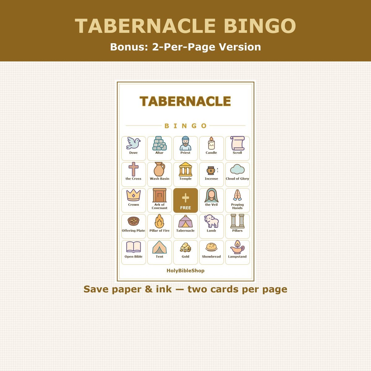 Tabernacle Bingo, 60 Printable Christian Cards, Bible Tabernacle Game, Sunday School Activity, Kids Bible Game, Old Testament — image 6
