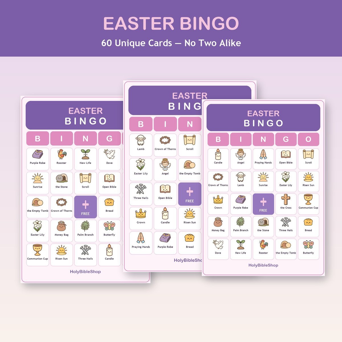 Easter Bingo, 60 Printable Resurrection Cards, Sunday School Easter Game, Bible Activity for Kids, Church Easter Game, Christian Easter Kids — image 4