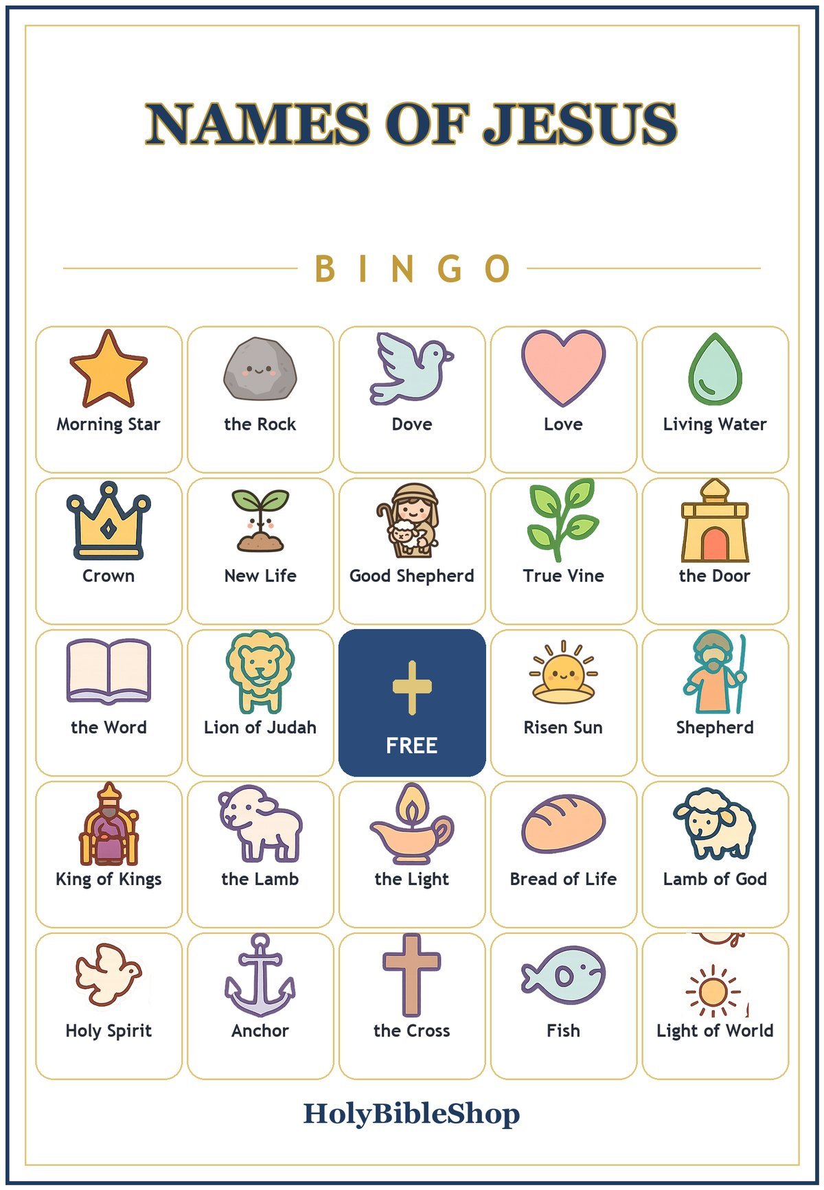 Names of Jesus Bingo, 60 Printable Christian Cards, Names of Christ Game, Sunday School Activity, Kids Bible Game, Scripture