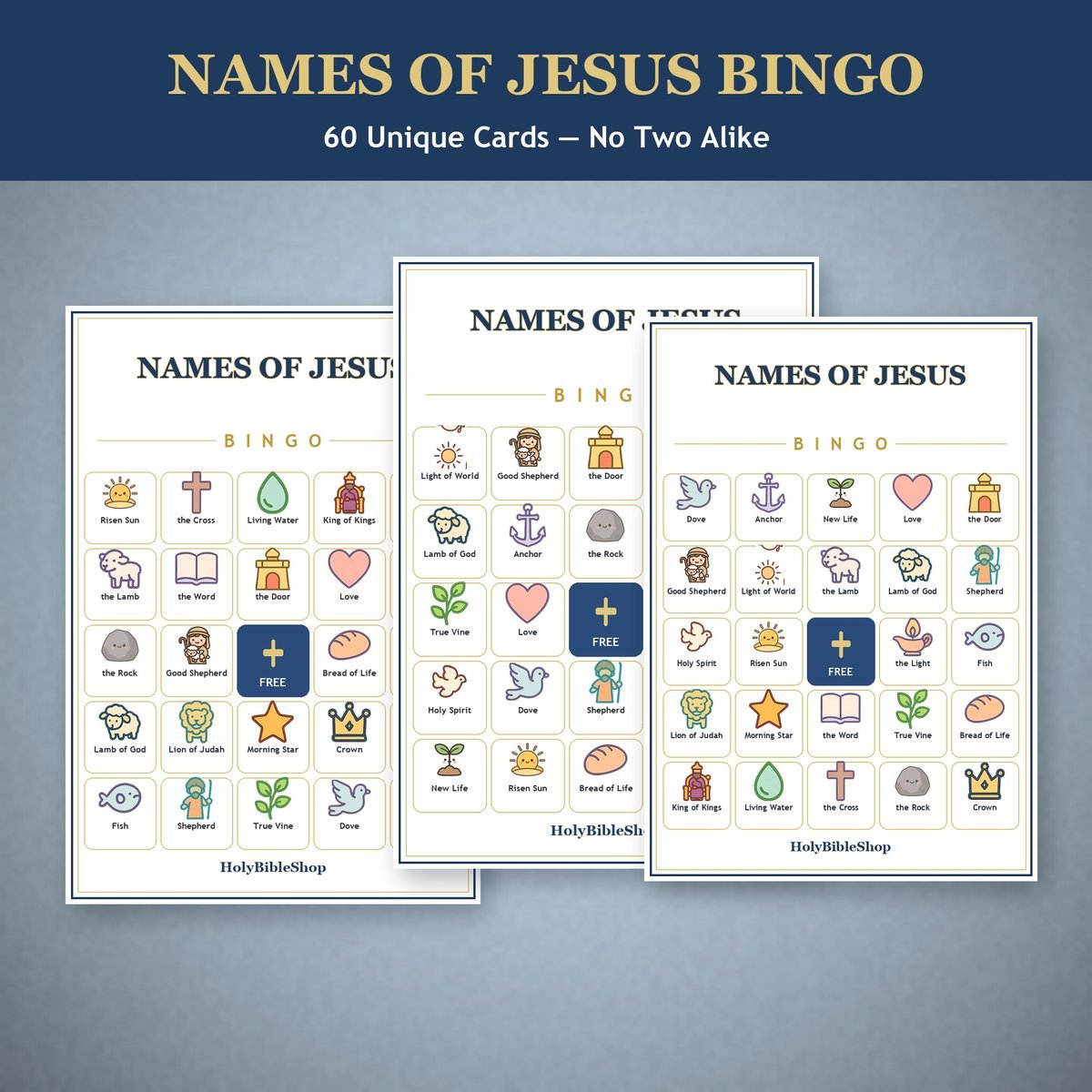 Names of Jesus Bingo, 60 Printable Christian Cards, Names of Christ Game, Sunday School Activity, Kids Bible Game, Scripture — image 4