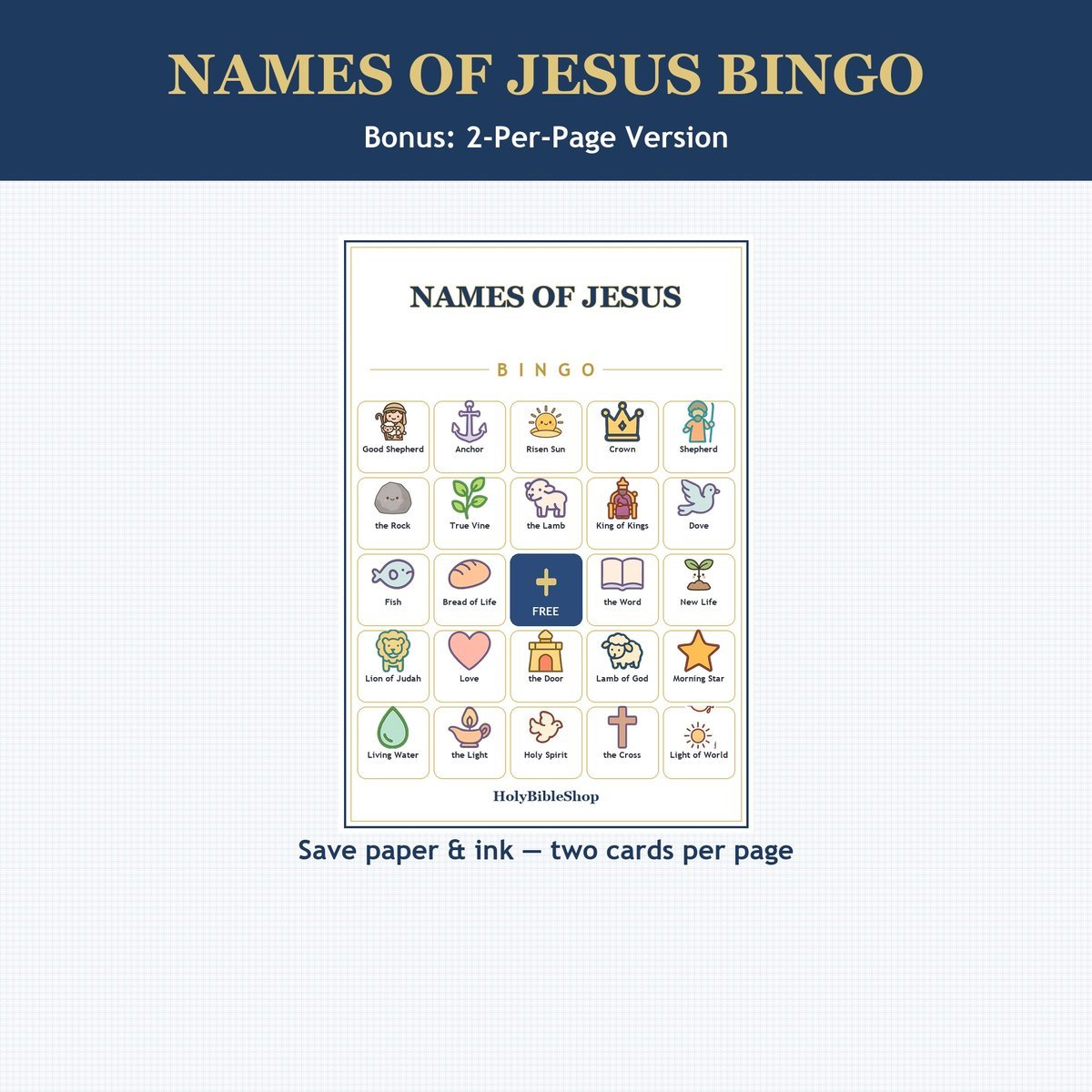 Names of Jesus Bingo, 60 Printable Christian Cards, Names of Christ Game, Sunday School Activity, Kids Bible Game, Scripture — image 6