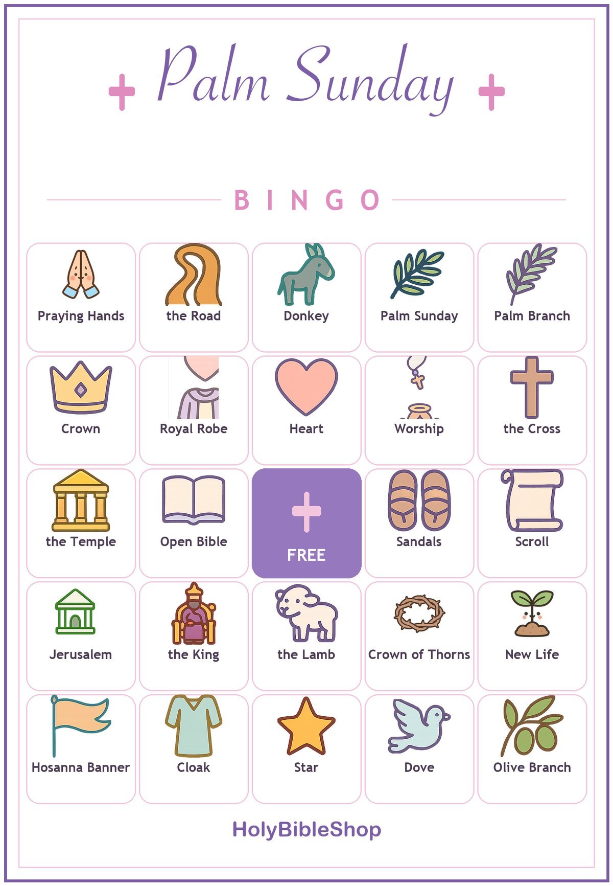 Palm Sunday Bingo, 60 Printable Christian Cards, Holy Week Bible Game, Sunday School Activity, Kids Bible Game, Easter