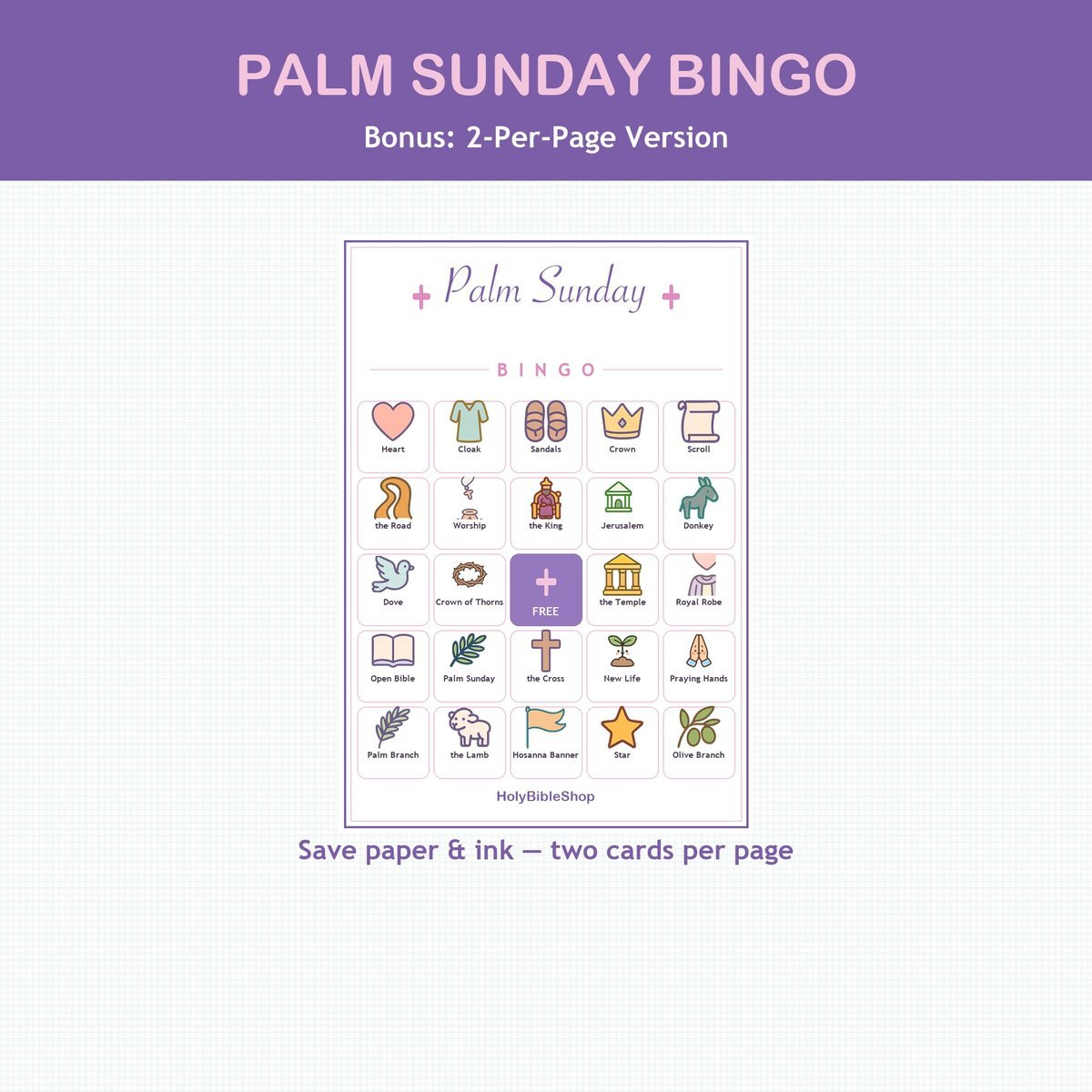 Palm Sunday Bingo, 60 Printable Christian Cards, Holy Week Bible Game, Sunday School Activity, Kids Bible Game, Easter — image 6