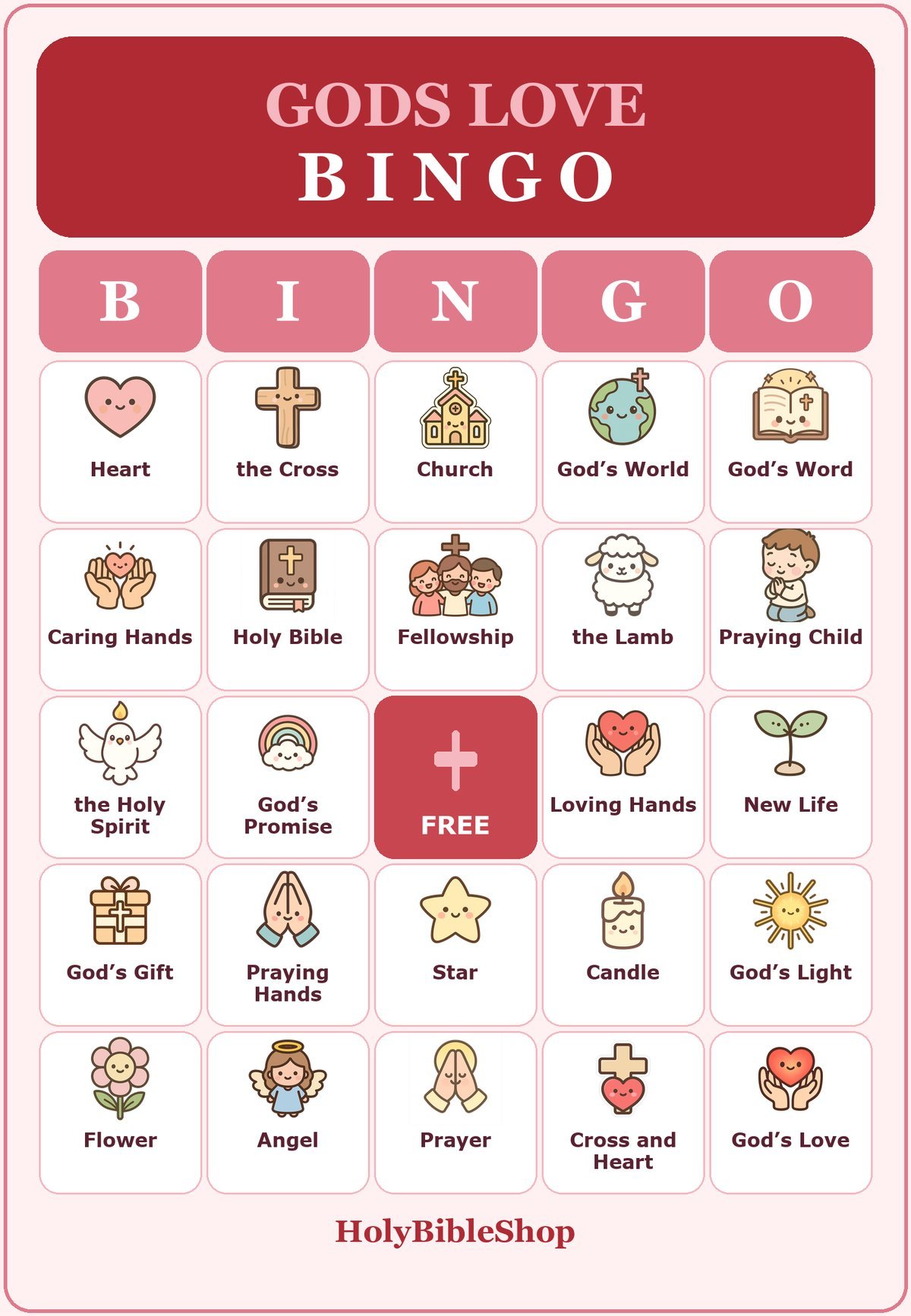 God's Love Bingo, 60 Printable Christian Valentine Cards, Sunday School Valentine Game, Bible Activity for Kids, Church Valentine Kids Game