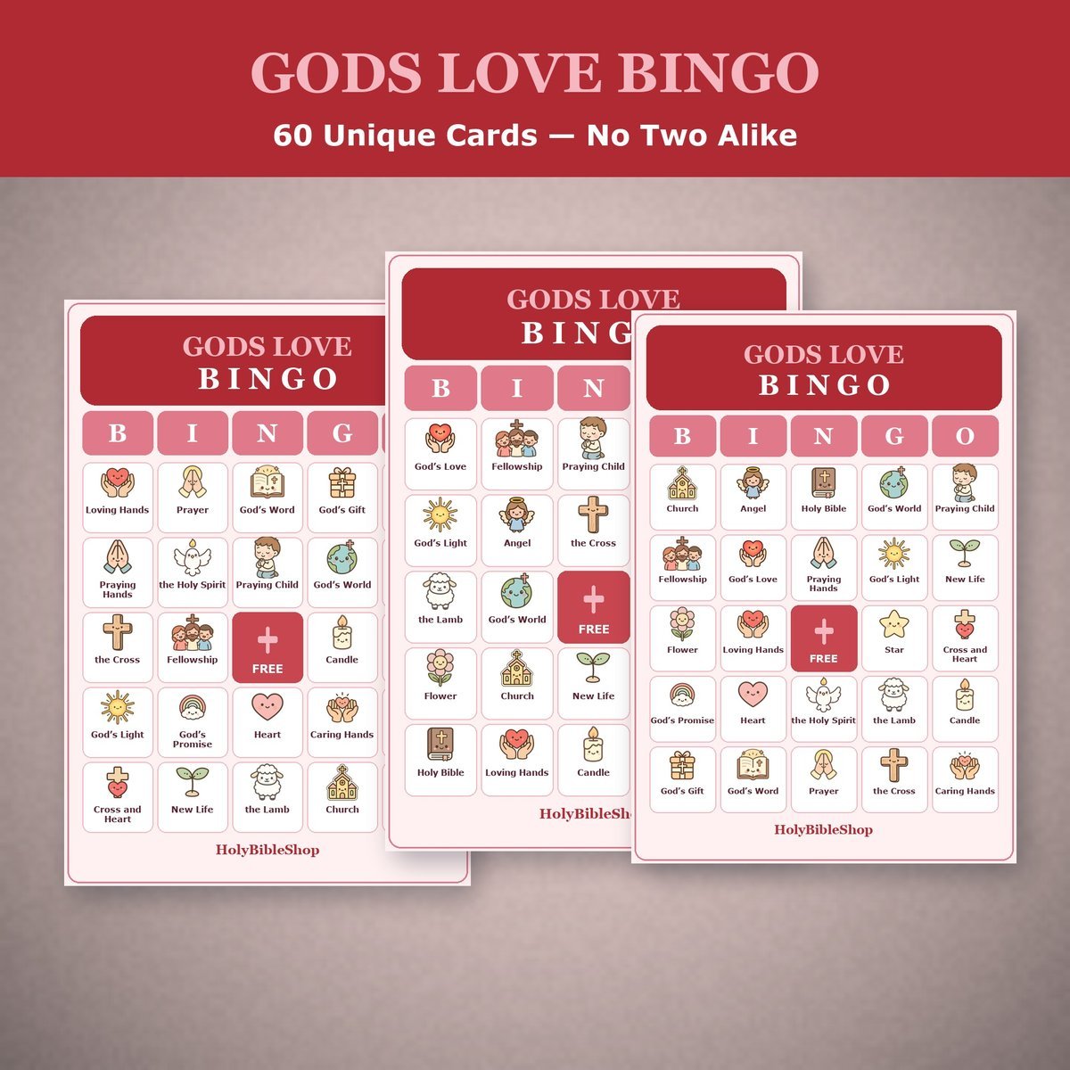 God's Love Bingo, 60 Printable Christian Valentine Cards, Sunday School Valentine Game, Bible Activity for Kids, Church Valentine Kids Game — image 4