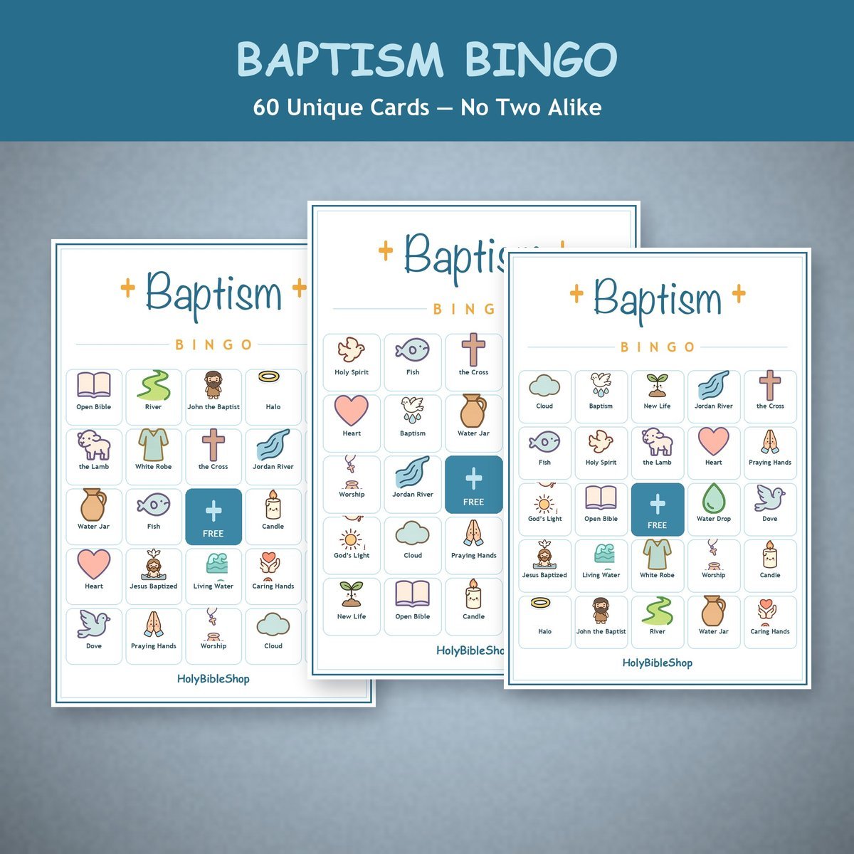 Baptism Bingo, 60 Printable Christian Cards, Bible Baptism Game, Sunday School Activity, Kids Bible Game, Jesus Baptized — image 4