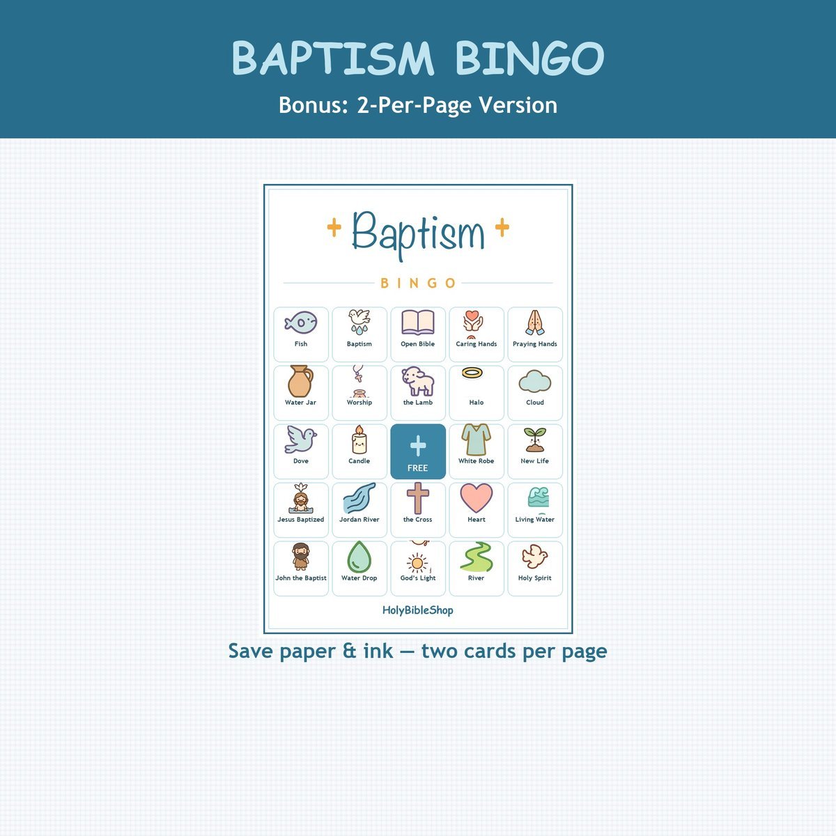 Baptism Bingo, 60 Printable Christian Cards, Bible Baptism Game, Sunday School Activity, Kids Bible Game, Jesus Baptized — image 6