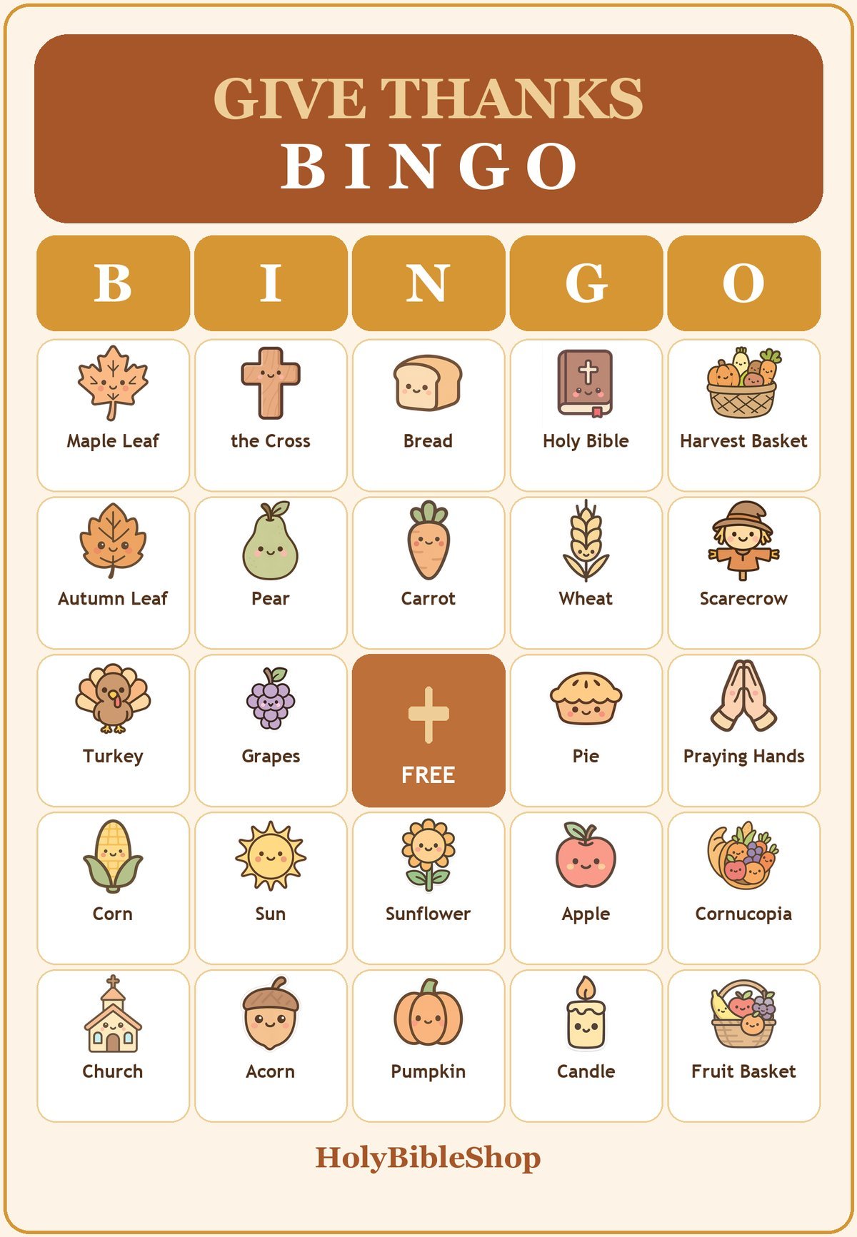 Give Thanks Bingo, 60 Printable Bingo Cards, Thanksgiving Bingo, Thanksgiving Game, Christian Give Thanks Game, Instant Download