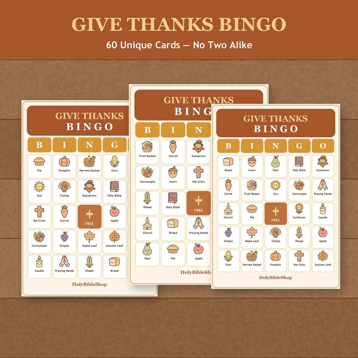 Give Thanks Bingo, 60 Printable Bingo Cards, Thanksgiving Bingo, Thanksgiving Game, Christian Give Thanks Game, Instant Download — image 4
