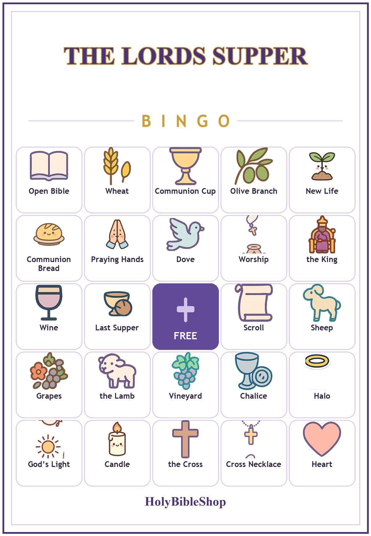 The Lord's Supper Bingo, 60 Printable Christian Cards, Communion Game, Sunday School Activity, Kids Bible Game, Bible Activity