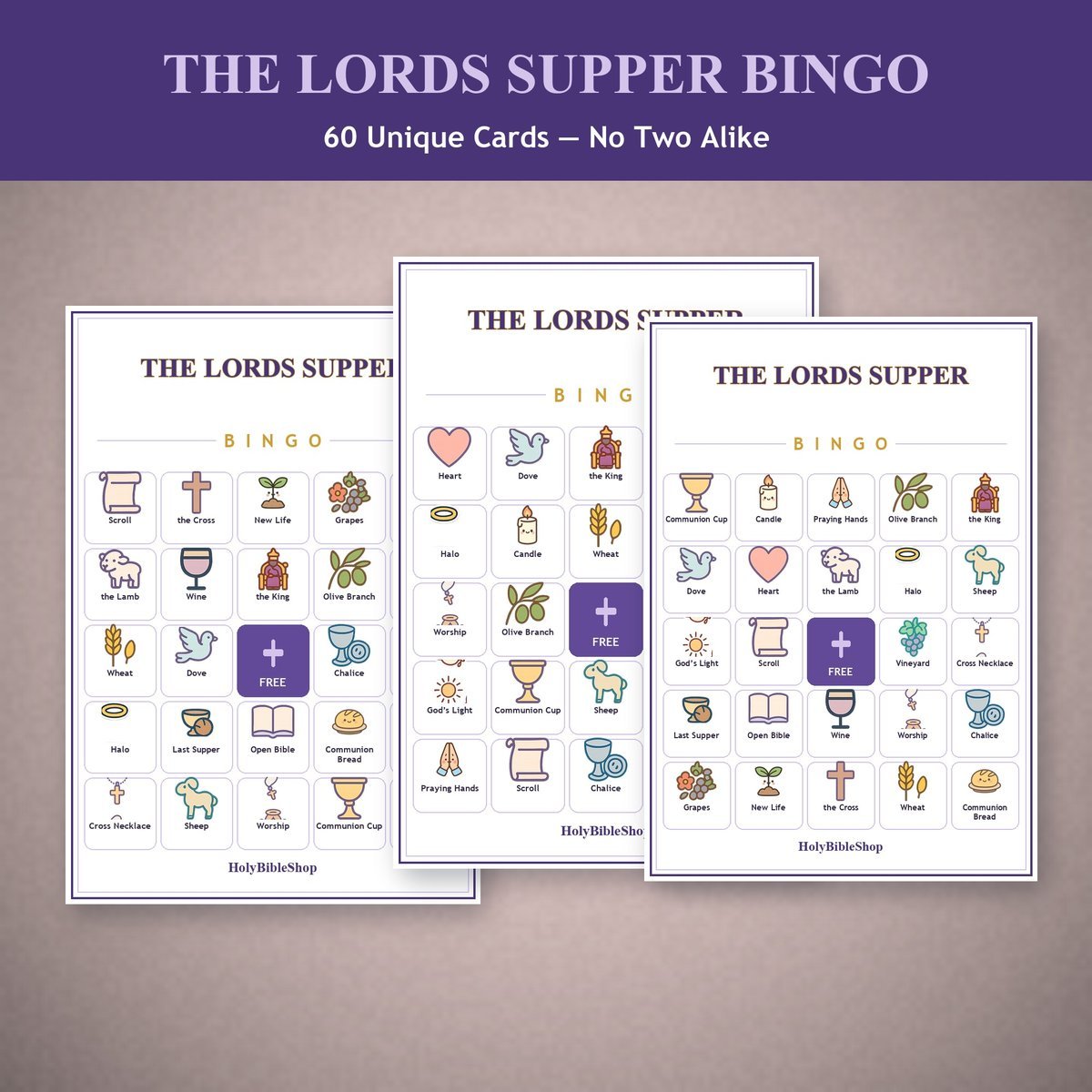 The Lord's Supper Bingo, 60 Printable Christian Cards, Communion Game, Sunday School Activity, Kids Bible Game, Bible Activity — image 4