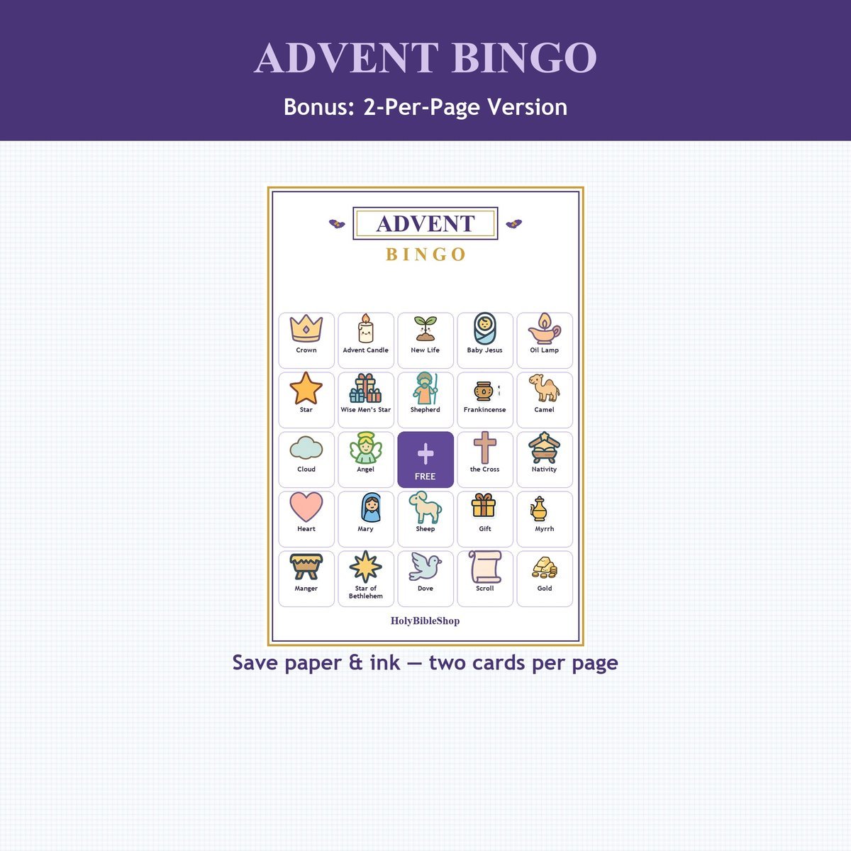 Advent Bingo, 60 Printable Christian Cards, Christmas Countdown Game, Sunday School Activity, Kids Bible Game, Nativity Bingo — image 6