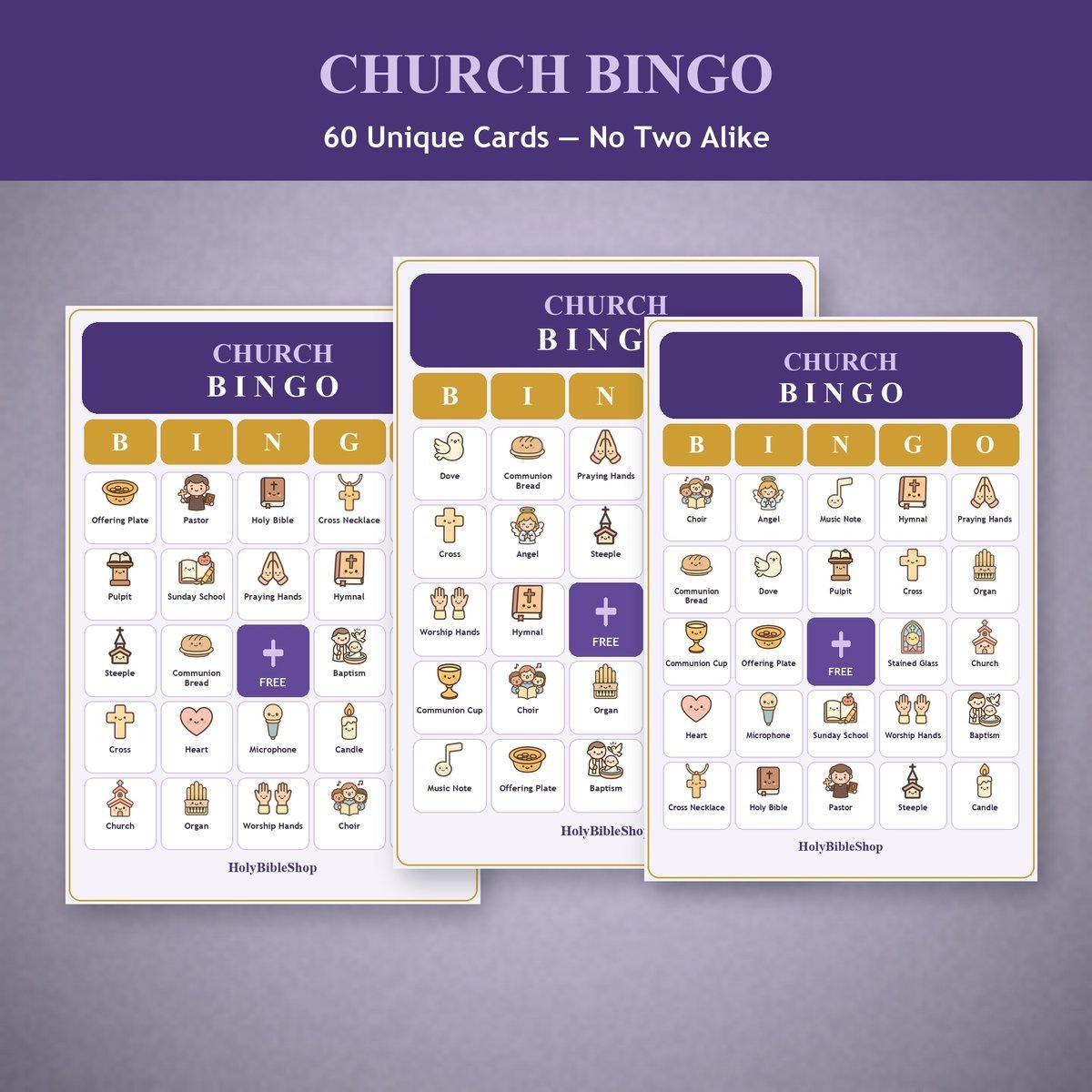 Church Bingo, 60 Printable Christian Cards, Sunday School Game, Kids Church Activity, Bible Activity for Kids, Worship Game, Communion Game — image 4