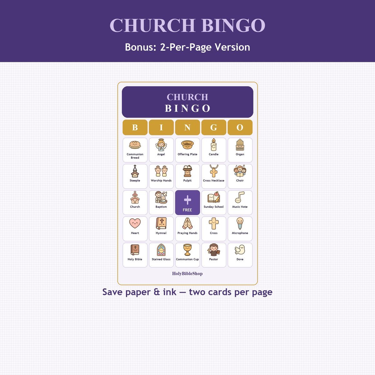 Church Bingo, 60 Printable Christian Cards, Sunday School Game, Kids Church Activity, Bible Activity for Kids, Worship Game, Communion Game — image 6