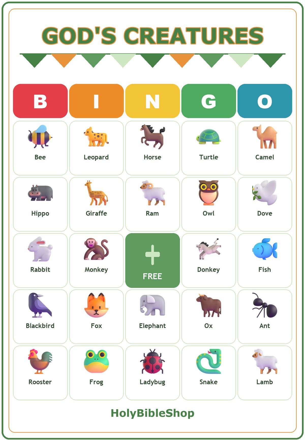 Gods Creation Animal Bingo, 60 Printable Bingo Cards, Christian Creation Animal Game, Sunday School & Church Activity, Instant Download