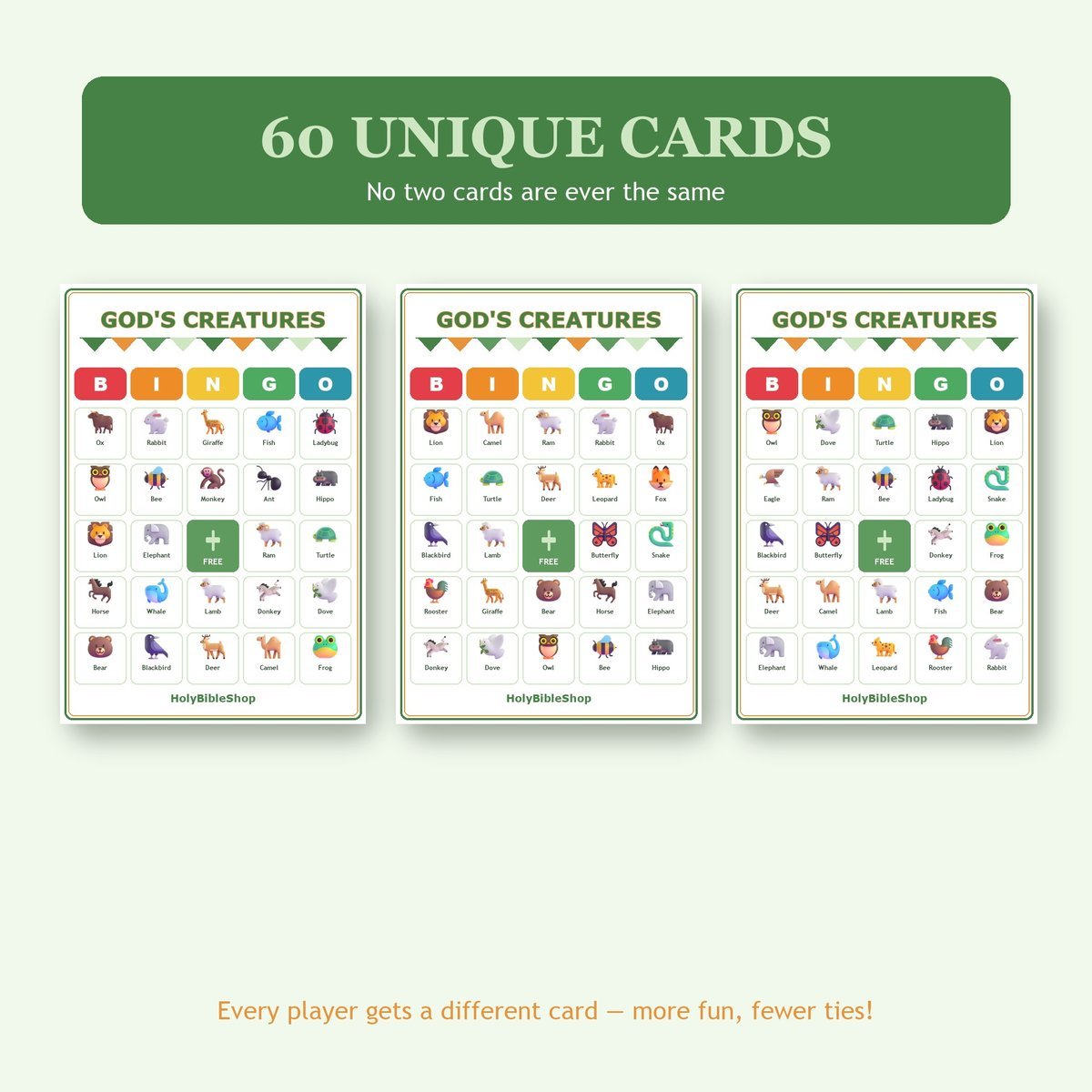 Gods Creation Animal Bingo, 60 Printable Bingo Cards, Christian Creation Animal Game, Sunday School & Church Activity, Instant Download — image 4