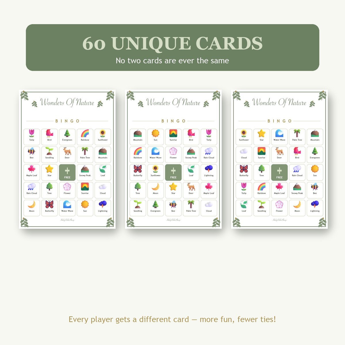 Gods Wonderful Nature Bingo, 60 Printable Bingo Cards, Christian Wonderful Nature Game, Sunday School & Church Activity, Instant Download — image 4
