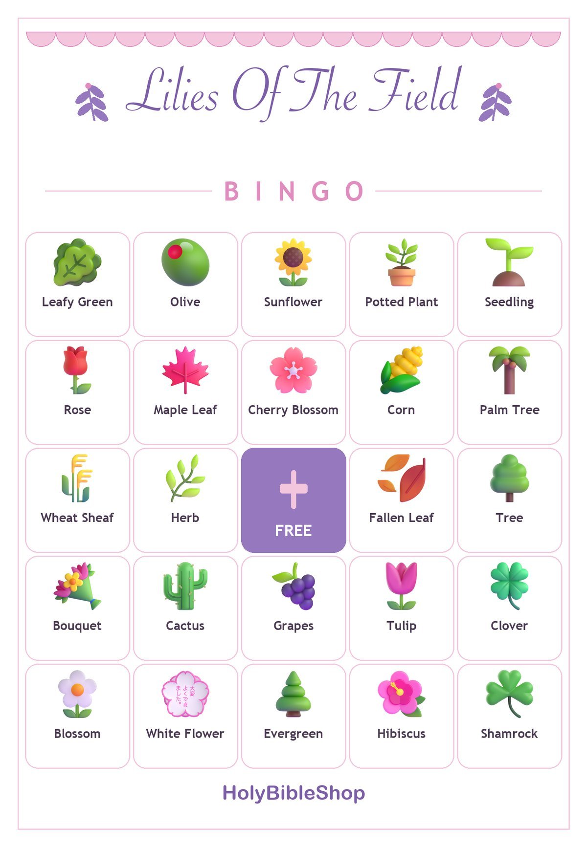Lilies of the Field Bingo, 60 Printable Bingo Cards, Christian Lilies Field Game, Sunday School & Church Activity, Instant Download