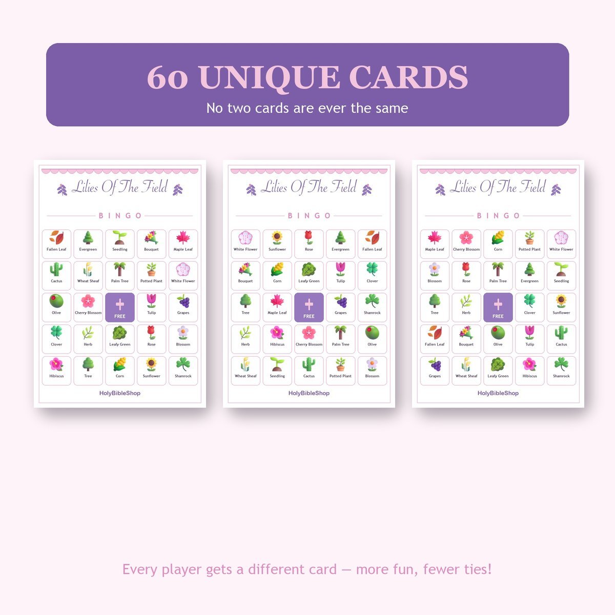 Lilies of the Field Bingo, 60 Printable Bingo Cards, Christian Lilies Field Game, Sunday School & Church Activity, Instant Download — image 4