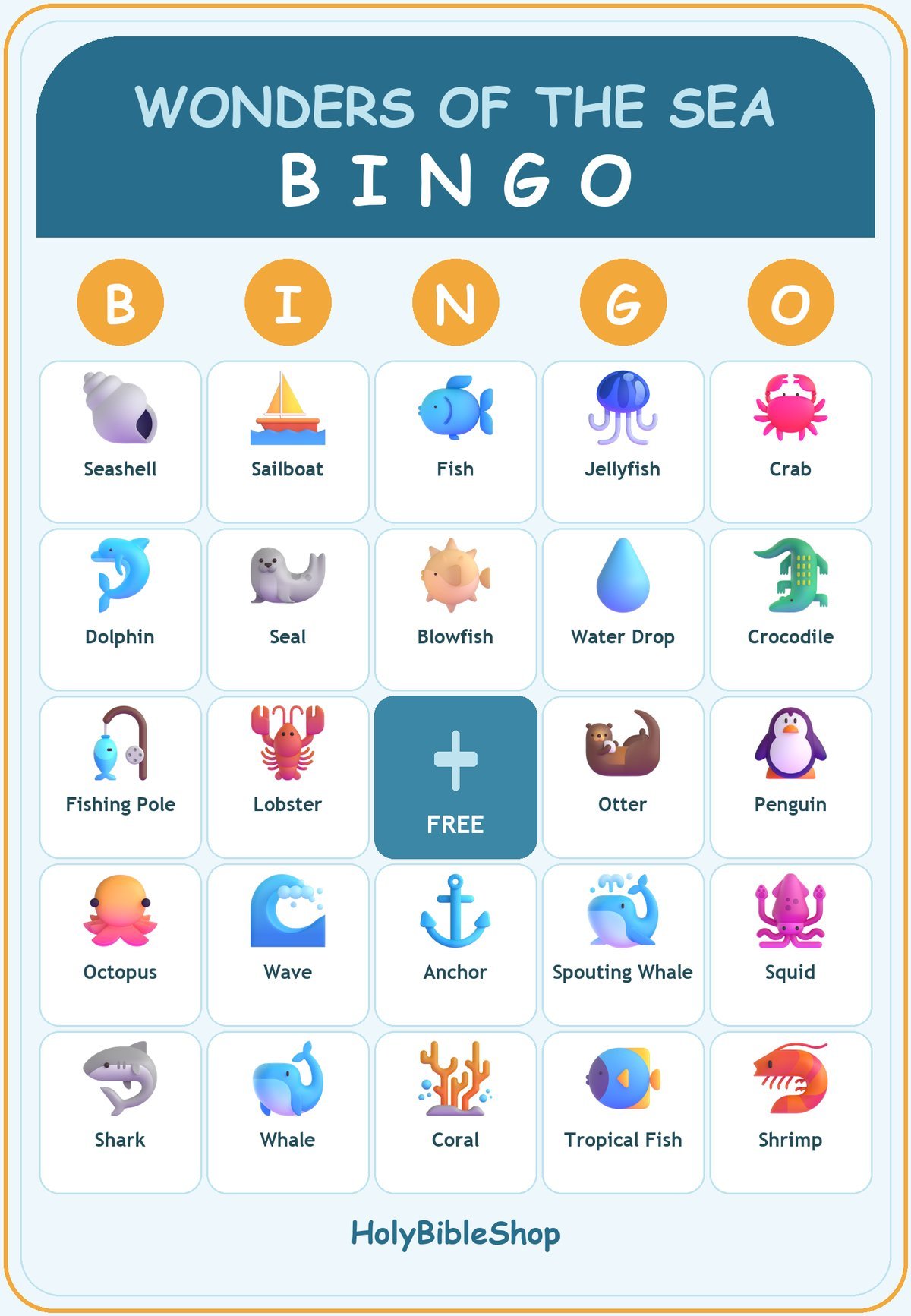 Wonders of the Sea Bingo, 60 Printable Bingo Cards, Christian Wonders Sea Game, Sunday School & Church Activity, Instant Download