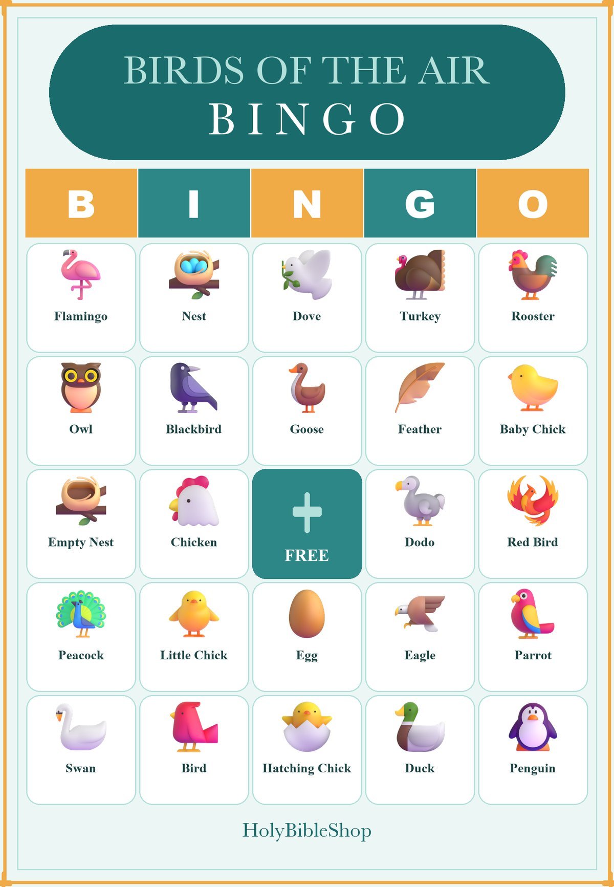 Birds of the Air Bingo, 60 Printable Bingo Cards, Christian Birds Air Game, Sunday School & Church Activity, Instant Download