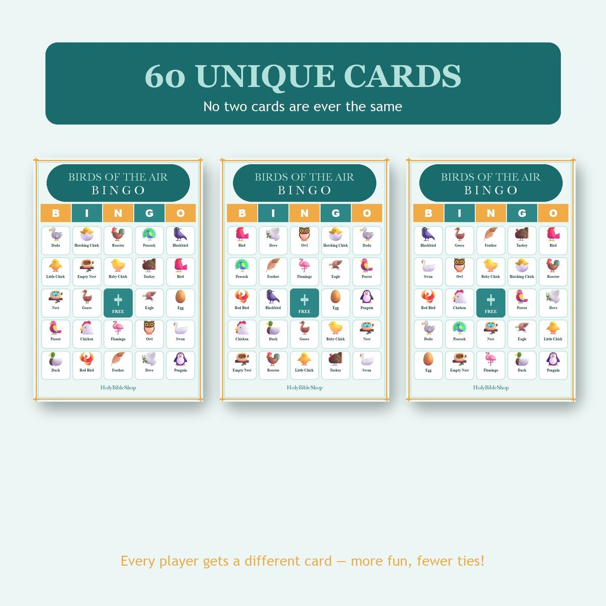 Birds of the Air Bingo, 60 Printable Bingo Cards, Christian Birds Air Game, Sunday School & Church Activity, Instant Download — image 4