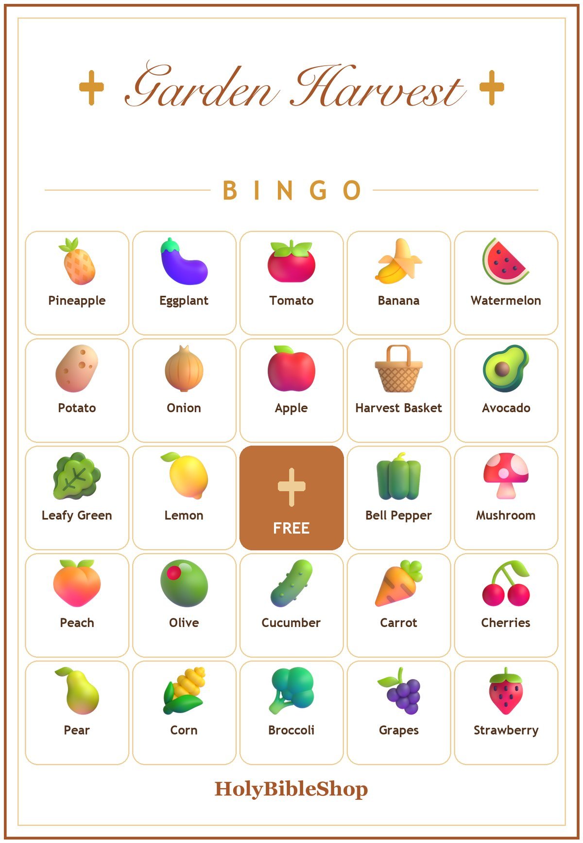 Harvest of the Garden Bingo, 60 Printable Bingo Cards, Christian Harvest Garden Game, Sunday School & Church Activity, Instant Download