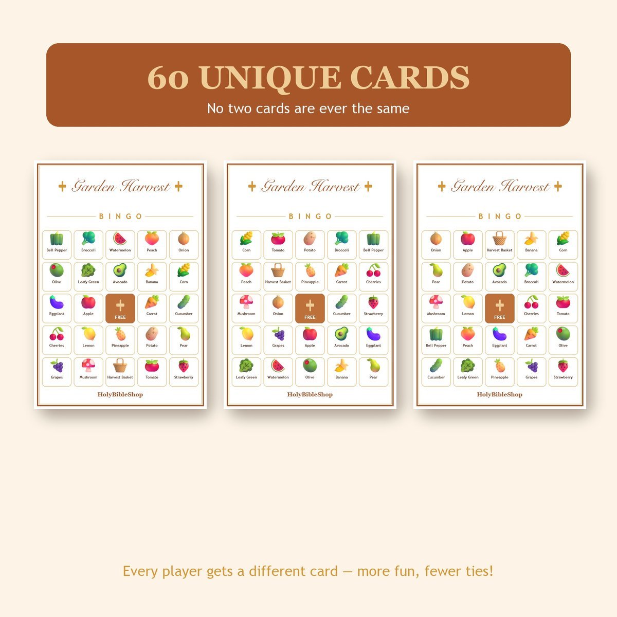 Harvest of the Garden Bingo, 60 Printable Bingo Cards, Christian Harvest Garden Game, Sunday School & Church Activity, Instant Download — image 4