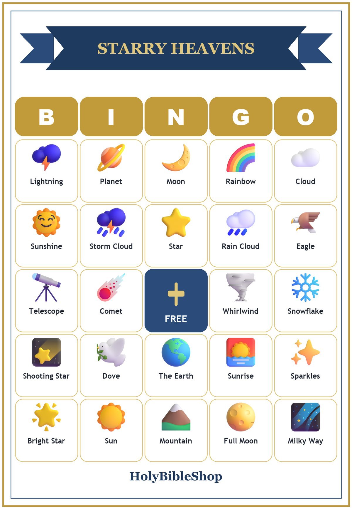 Starry Heavens Bingo, 60 Printable Bingo Cards, Christian Starry Heavens Game, Sunday School & Church Activity, Instant Download