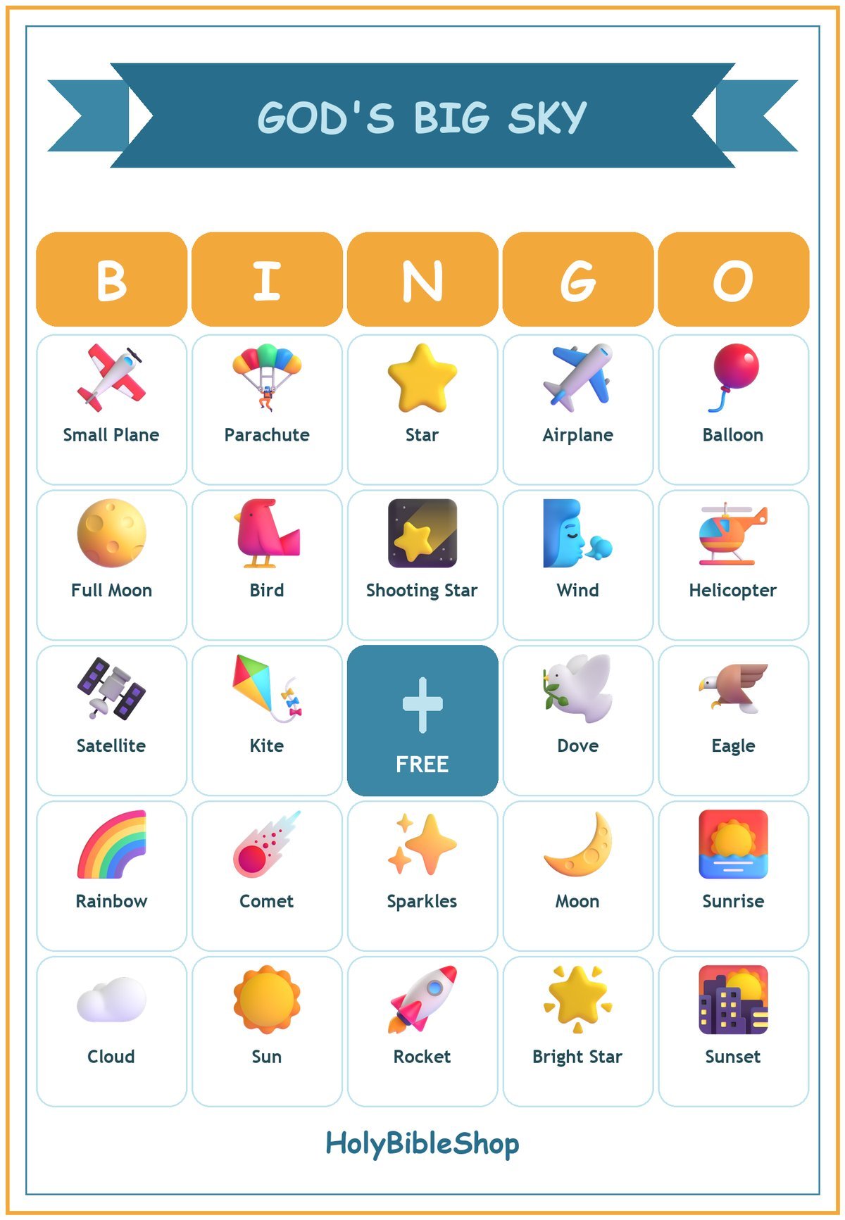 Gods Big Sky Bingo, 60 Printable Bingo Cards, Christian Big Sky Game, Sunday School & Church Activity, Instant Download