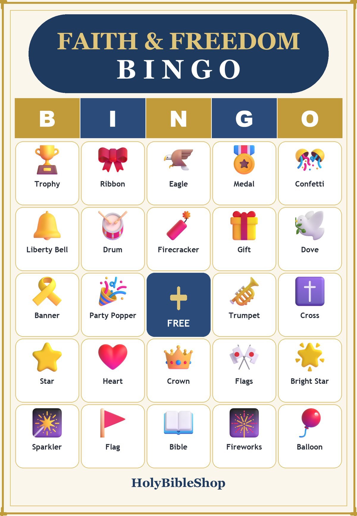 Faith and Freedom Bingo, 60 Printable Bingo Cards, 4Th Of July Bingo, Patriotic Bingo, Christian Freedom Game, Instant Download