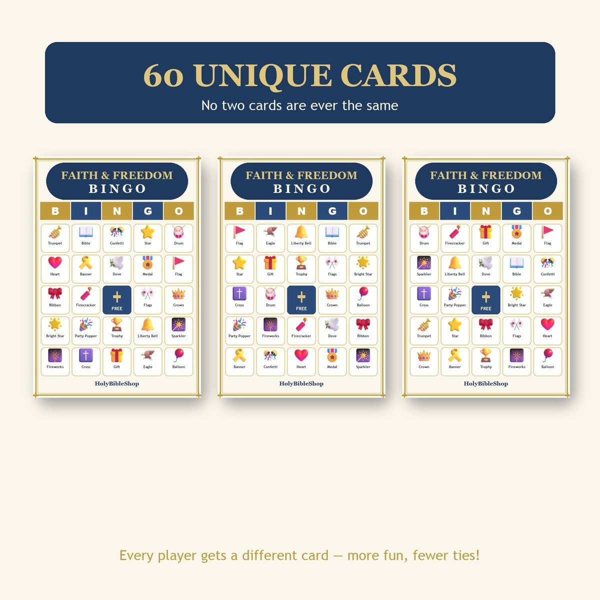 Faith and Freedom Bingo, 60 Printable Bingo Cards, 4Th Of July Bingo, Patriotic Bingo, Christian Freedom Game, Instant Download — image 4