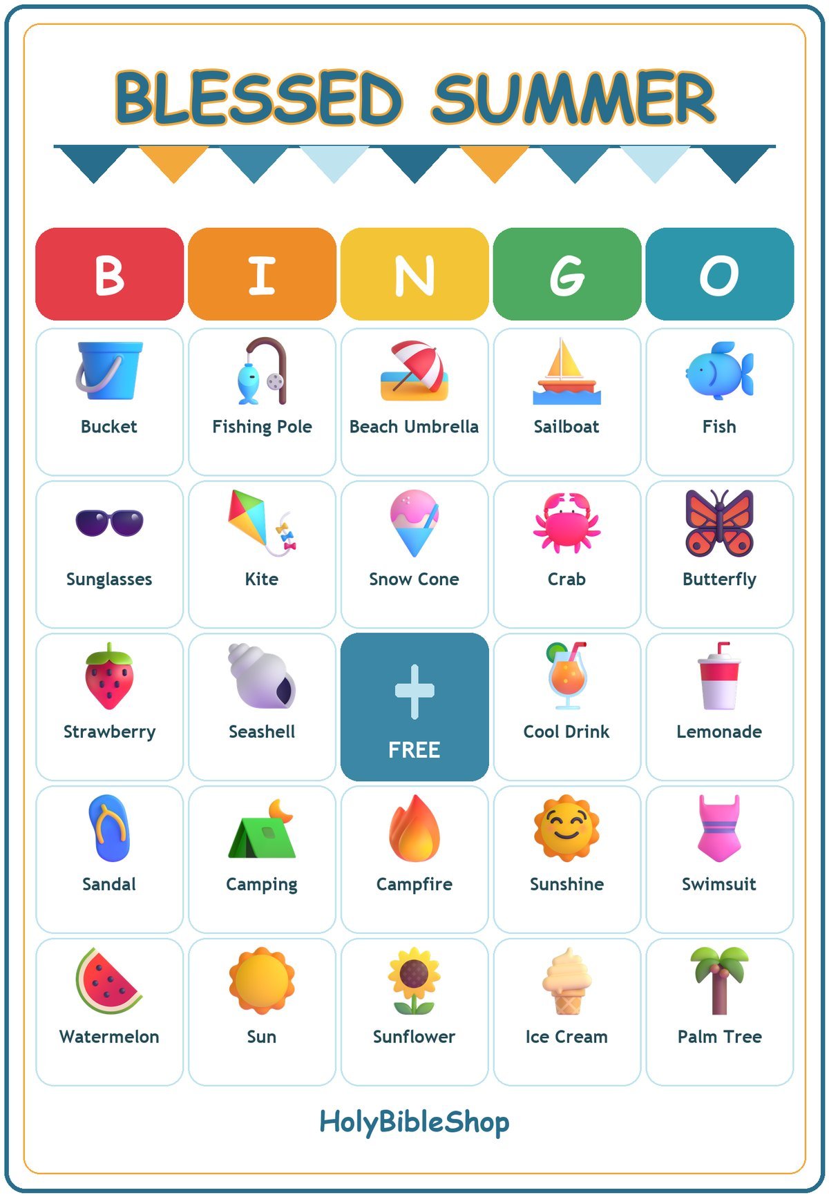 Blessed Summer Bingo, 60 Printable Bingo Cards, Christian Summer Game, Sunday School & Church Activity, Instant Download