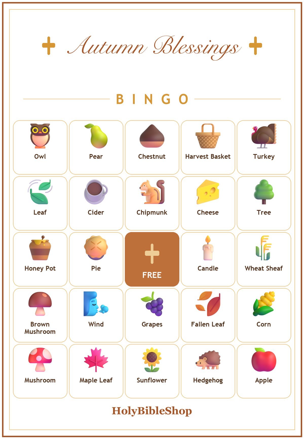 Autumn Blessings Bingo, 60 Printable Bingo Cards, Christian Autumn Game, Sunday School & Church Activity, Instant Download