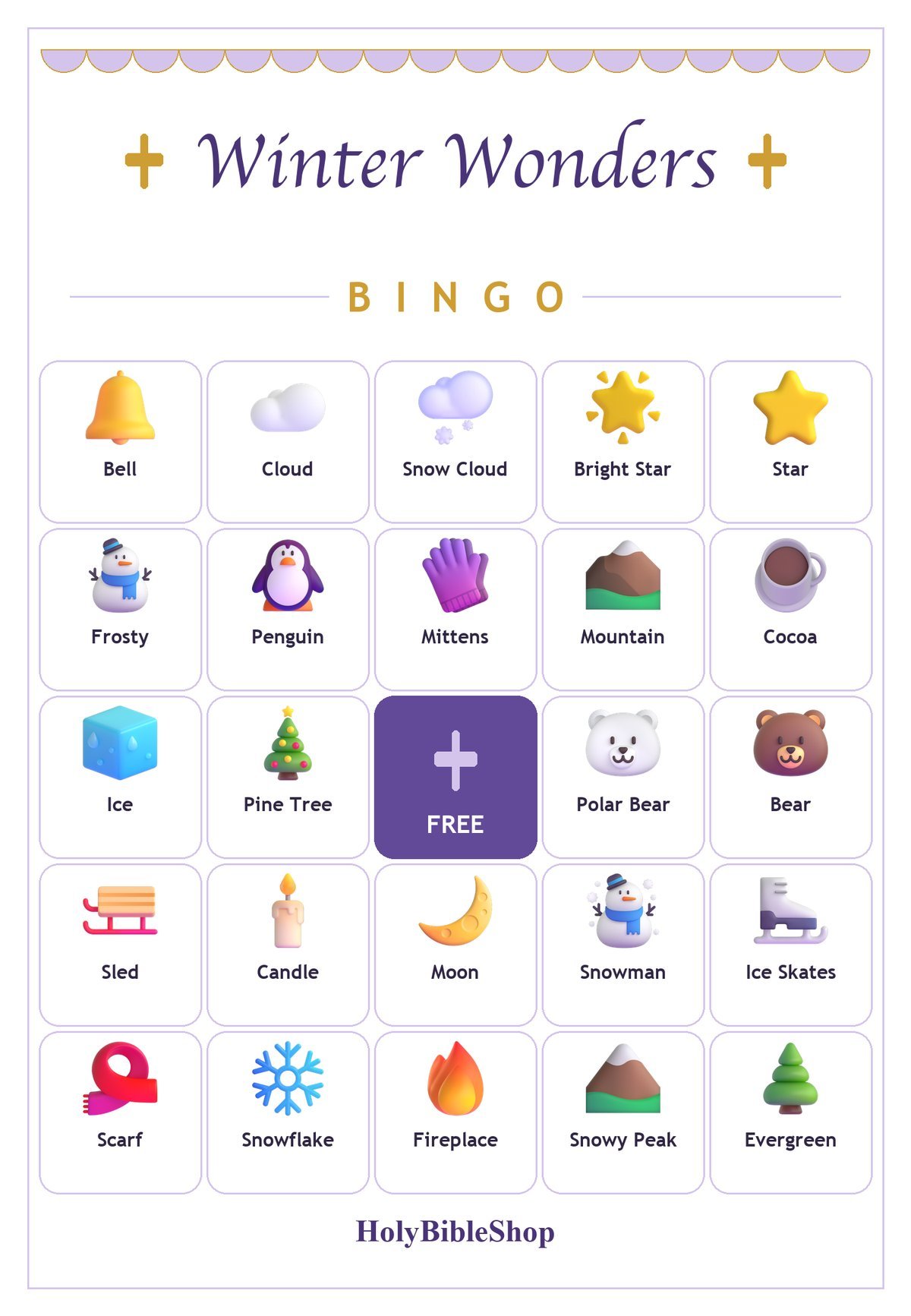 Winter Wonders Bingo, 60 Printable Bingo Cards, Christian Winter Wonders Game, Sunday School & Church Activity, Instant Download