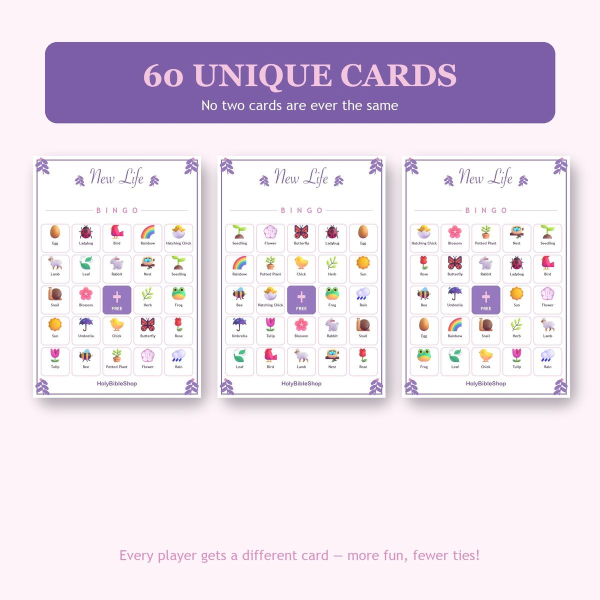 Spring and New Life Bingo, 60 Printable Bingo Cards, Christian Spring Life Game, Sunday School & Church Activity, Instant Download — image 4