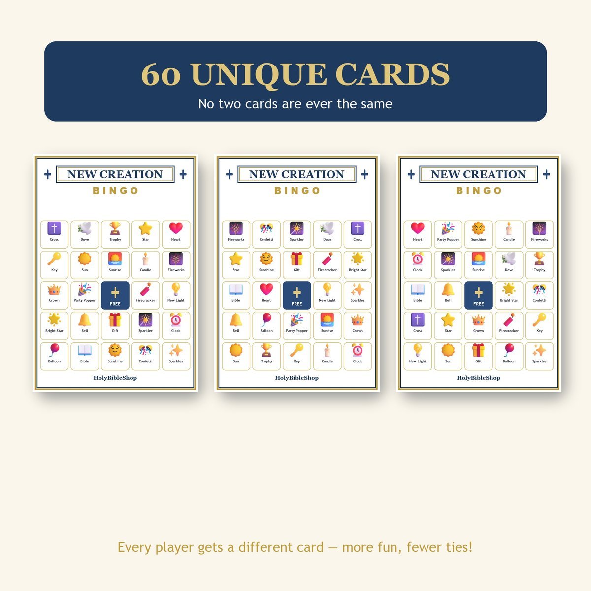 New Year New Creation Bingo, 60 Printable Bingo Cards, Christian Year Creation Game, Sunday School & Church Activity, Instant Download — image 4