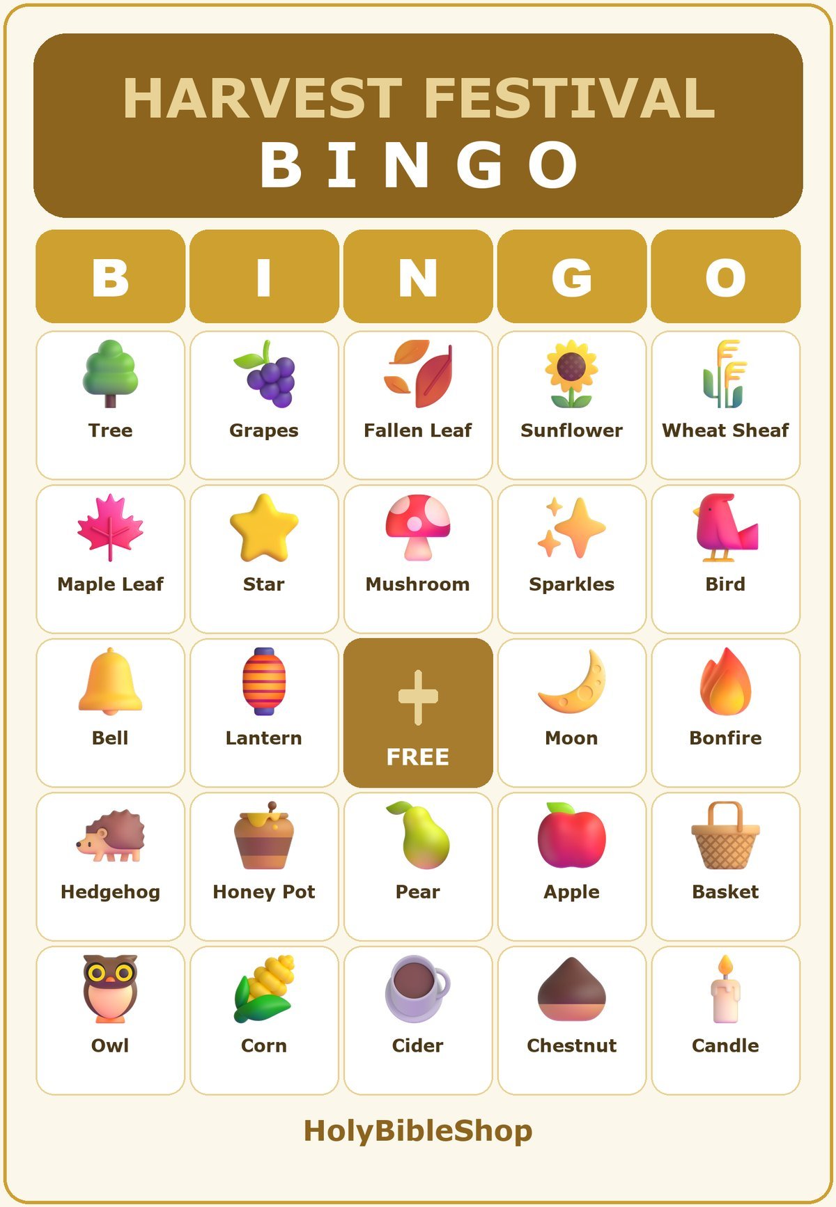 Harvest Festival Bingo, 60 Printable Bingo Cards, Christian Harvest Festival Game, Sunday School & Church Activity, Instant Download