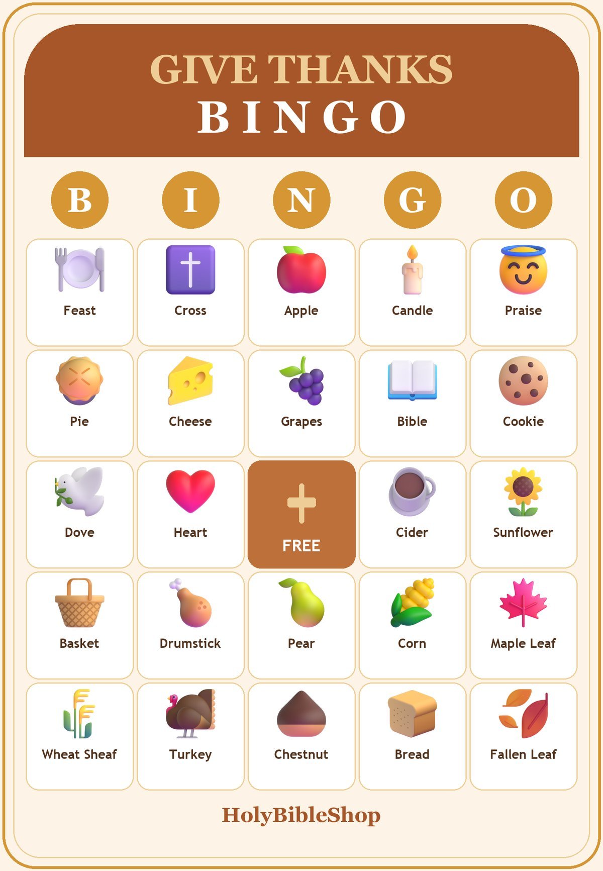 Thanksgiving Bingo, 60 Printable Christian Cards, Give Thanks to God Game, Sunday School Thanksgiving, Bible Activity for Kids, Church Game