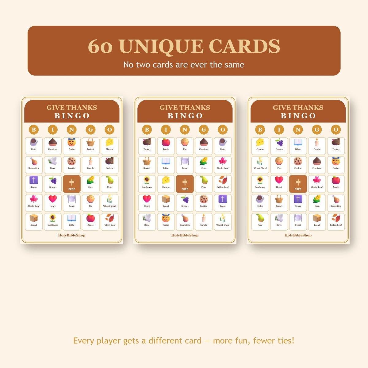 Thanksgiving Bingo, 60 Printable Christian Cards, Give Thanks to God Game, Sunday School Thanksgiving, Bible Activity for Kids, Church Game — image 4