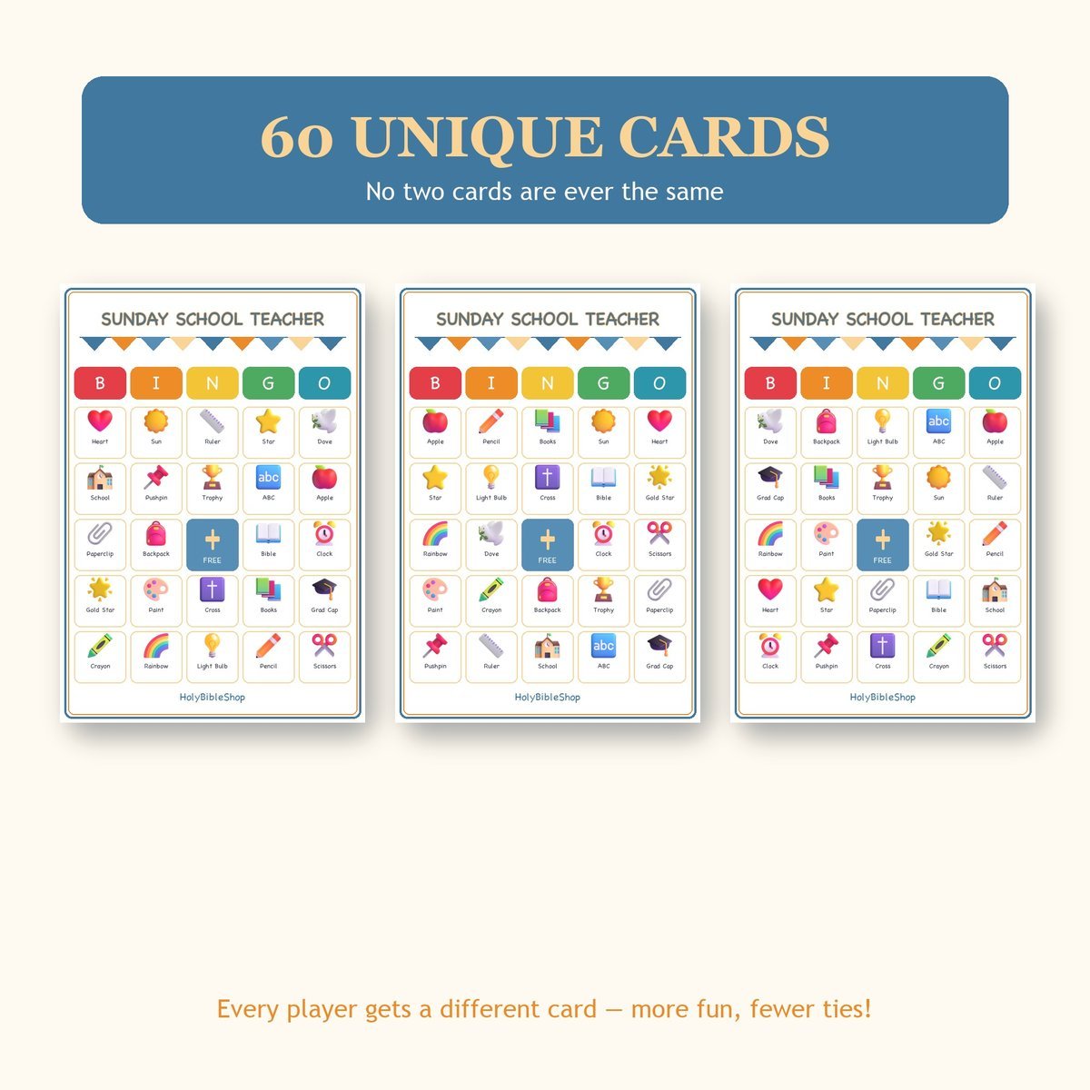 Sunday School Teacher Bingo, 60 Printable Bingo Cards, Christian Sunday School Teacher Game, Sunday School & Church Activity — image 4