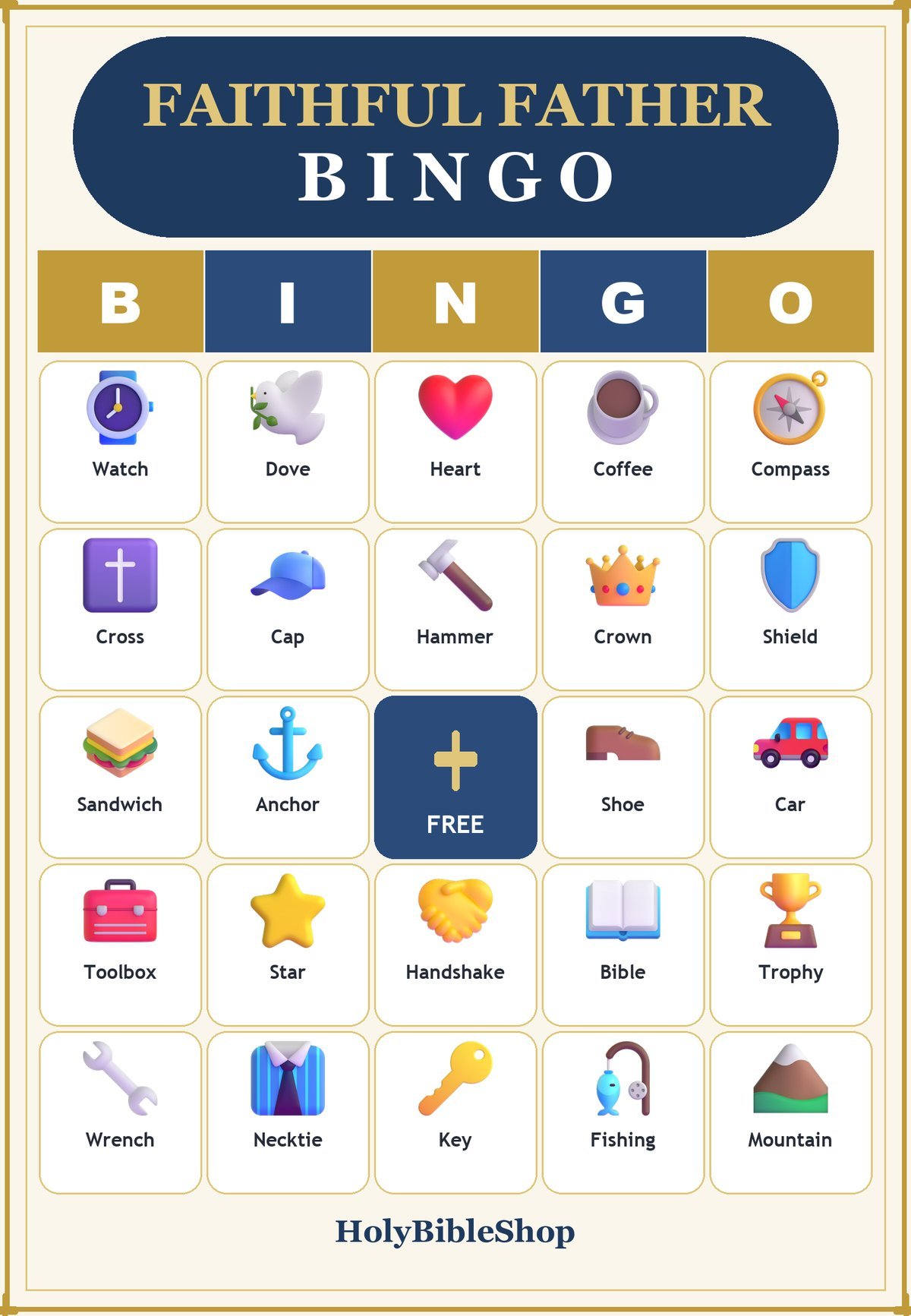 Faithful Father Bingo, 60 Printable Bingo Cards, Fathers Day Bingo, Fathers Day Game, Christian Father Game, Sunday School & Church Activity