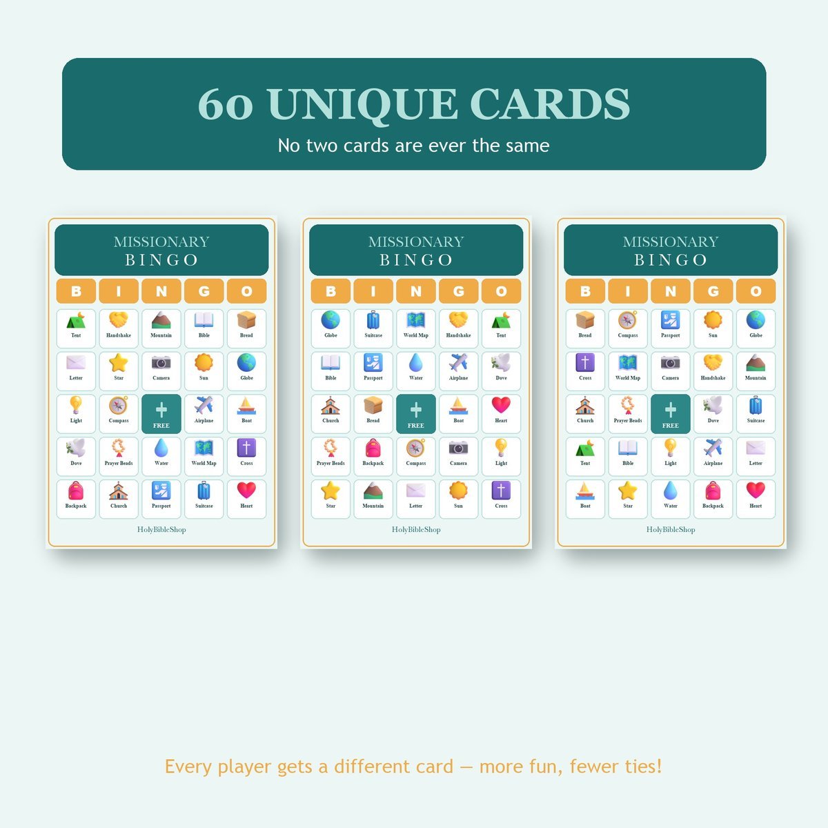 Missionary Appreciation Bingo, 60 Printable Bingo Cards, Christian Missionary Appreciation Game, Sunday School & Church Activity — image 4