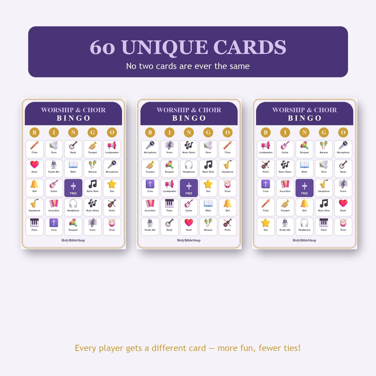 Worship Team and Choir Bingo, 60 Printable Bingo Cards, Christian Worship Team Choir Game, Sunday School & Church Activity, Instant Download — image 4