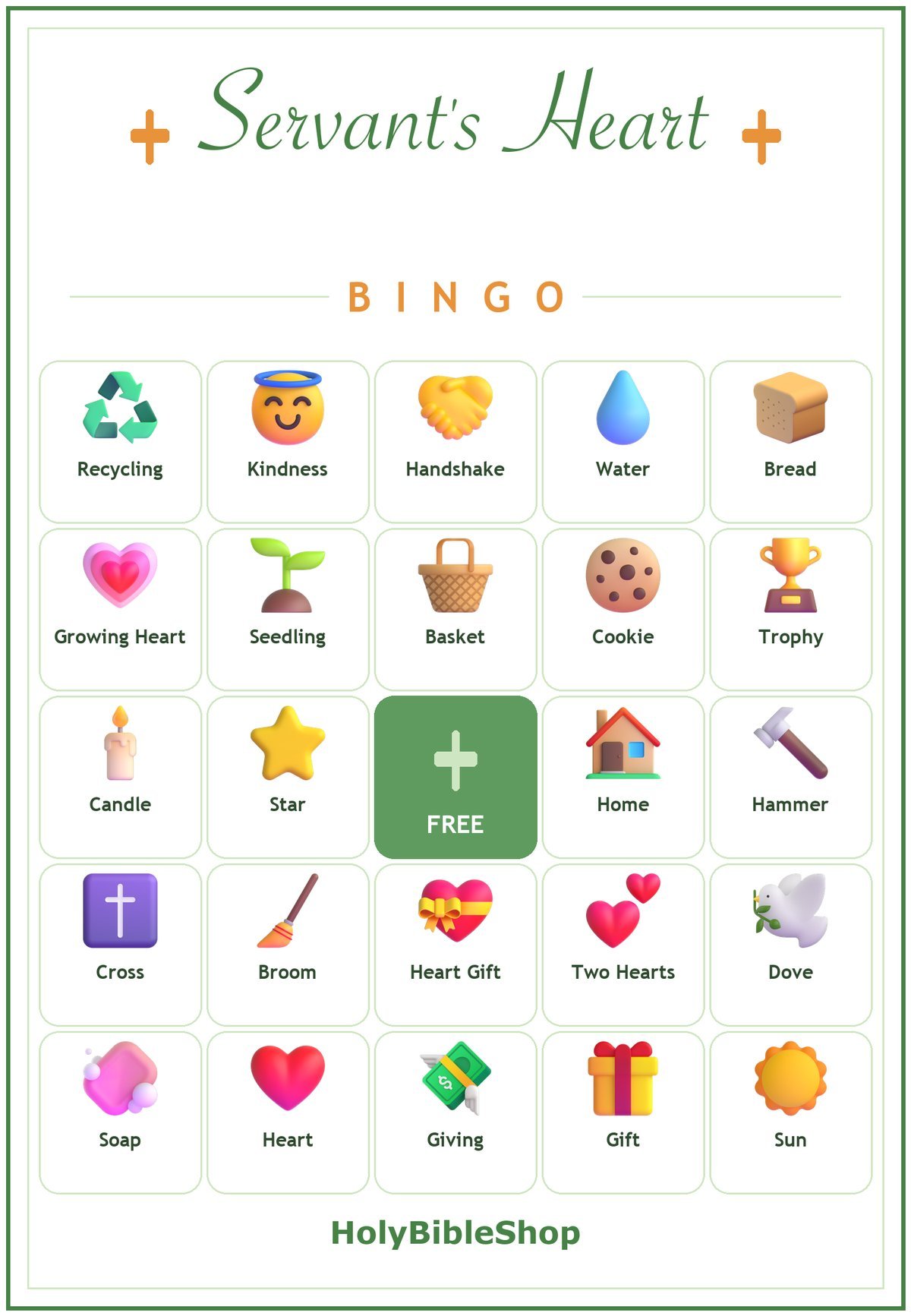 Servants Heart Volunteer Bingo, 60 Printable Bingo Cards, Christian Servants Heart Volunteer Game, Sunday School & Church Activity