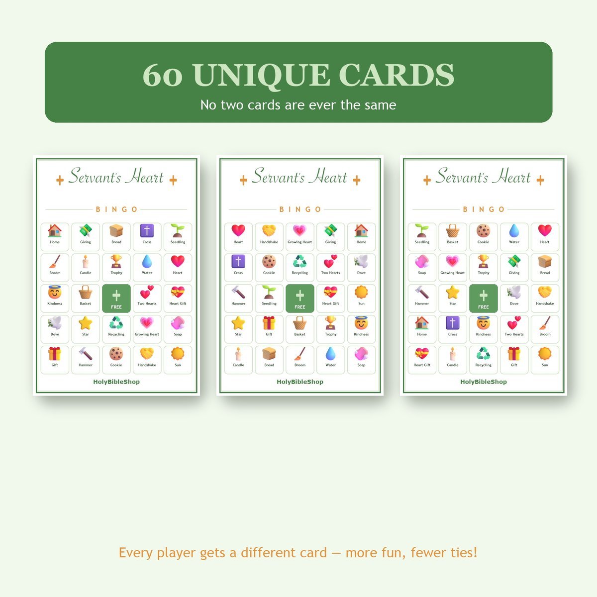 Servants Heart Volunteer Bingo, 60 Printable Bingo Cards, Christian Servants Heart Volunteer Game, Sunday School & Church Activity — image 4
